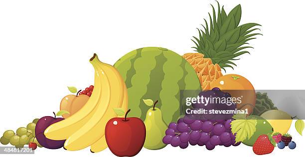 ilustrações de stock, clip art, desenhos animados e ícones de pilha de fruta - grupo pequeno de objetos