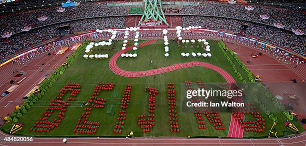 General view of the Opening Ceremony for the 15th IAAF World Athletics Championships Beijing 2015 at Beijing National Stadium on August 22, 2015 in...