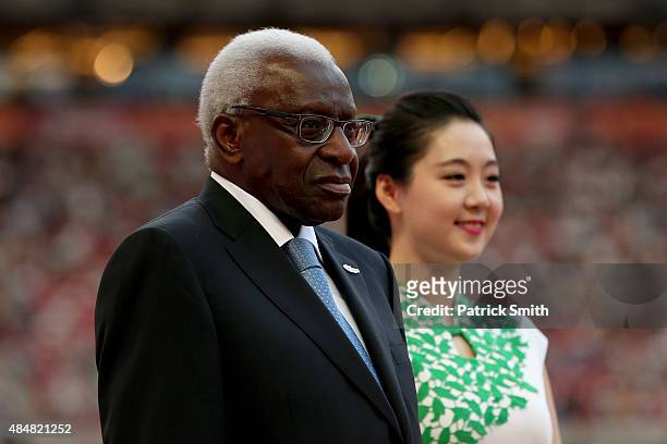 Outgoing president of the IAAF Lamine Diack during the Opening Ceremony for the 15th IAAF World Athletics Championships Beijing 2015 at Beijing...