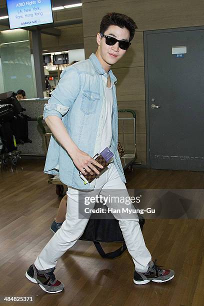 Henry of South Korean boy band Super Junior M is seen on departure at Incheon International Airport on April 14, 2014 in Incheon, South Korea.