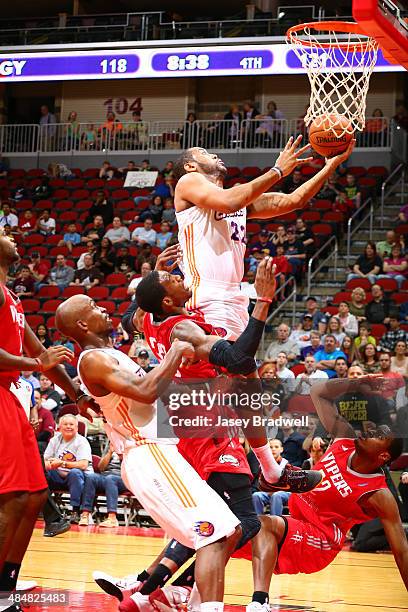 Austin Freeman of the Iowa Energy drives to the basket against the Rio Grande Valley Vipers in an NBA D-League game on April 12, 2014 at the Wells...