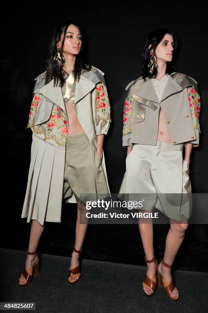 Bruna Tenorio and Daiane Conterato at Triton show during Sao Paulo Fashion Week Summer 2014/2015 at Parque Candido Portinari on April 1, 2014 in Sao...