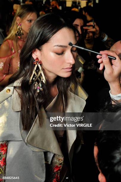 Bruna Tenorio at Triton show during Sao Paulo Fashion Week Summer 2014/2015 at Parque Candido Portinari on April 1, 2014 in Sao Paulo, Brazil.