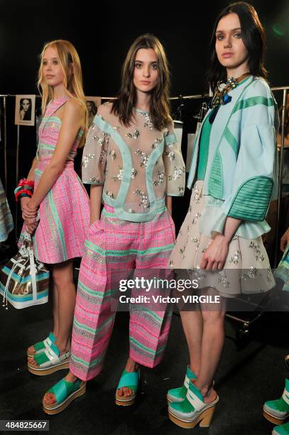 Backstage and atmosphere at Triton show during Sao Paulo Fashion Week Summer 2014/2015 at Parque Candido Portinari on April 1, 2014 in Sao Paulo,...