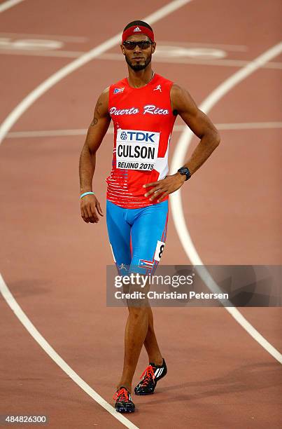 Culson Javier Culson of Puerto Rico reacts after competing in the Men's 400 ...