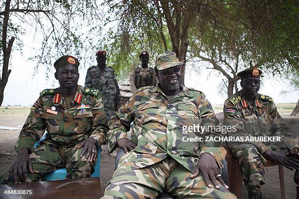 South Sudanese rebel leader and former vice president Riek Machar sits in an army barracks in South Sudan's Upper Nile State on April 14, 2014....