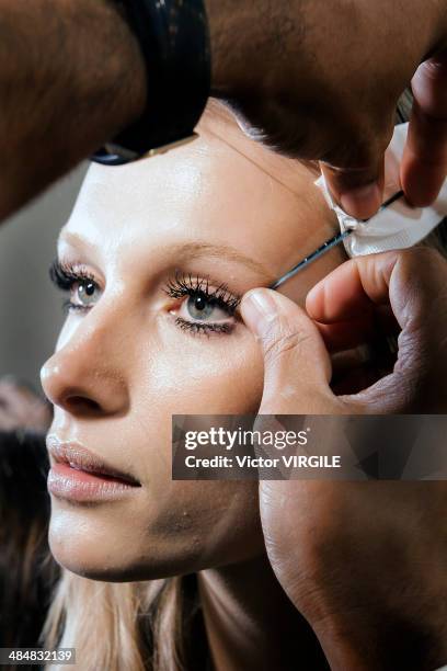 Backstage and atmosphere during Cavalera show during Sao Paulo Fashion Week Summer 2014/2015 at Parque Candido Portinari on March 31, 2014 in Sao...