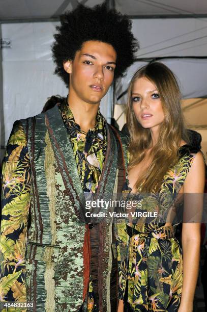 Backstage and atmosphere during Cavalera show during Sao Paulo Fashion Week Summer 2014/2015 at Parque Candido Portinari on March 31, 2014 in Sao...