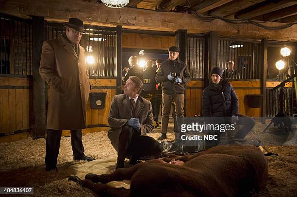 Su-zakana" Episode 208 -- Pictured: Laurence Fishburne as Jack Crawford, Mads Mikkelsen as Hannibal Lecter, Scott Thompson as Jimmy Price, Aaron...