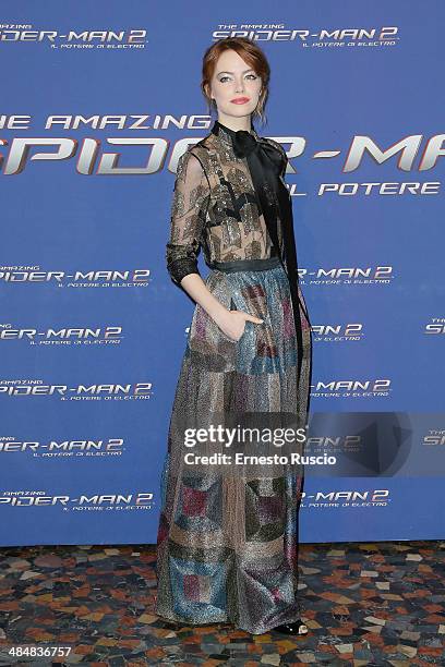 Actress Emma Stone attends the 'The Amazing Spider-Man 2: Rise Of Electro' premiere at The Space Moderno on April 14, 2014 in Rome, Italy.
