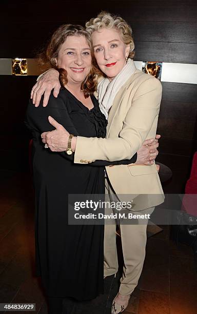 Caroline Quentin and Patricia Hodge attend an after party celebrating the press night performance of "Relative Values" at Mint Leaf restaurant on...