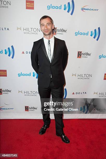 Charlie Condou arrives to the 25th Annual GLAAD Media Awards - Dinner and Show on April 12, 2014 in Los Angeles, California.