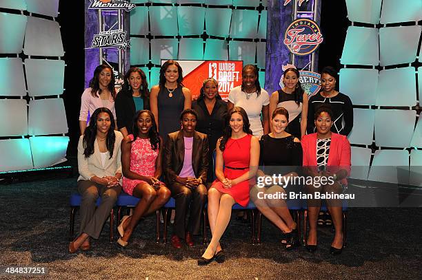 The 2014 WNBA Draft Class poses for a group photo prior to the 2014 WNBA Draft Presented By State Farm on April 14, 2014 at Mohegan Sun Arena in...