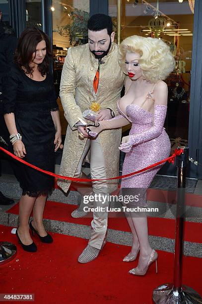 Harald Gloeoeckler and Amanda Lepore attend the Harald Gloeoeckler Store Opening on April 14, 2014 in Berlin, Germany.