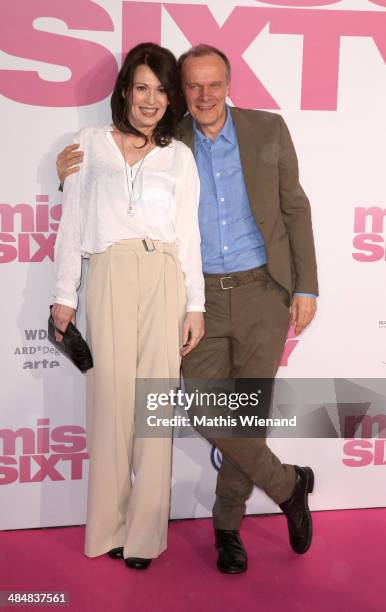 Iris Berben and Edgar Selge attend the premiere of the film 'Miss Sixty' on April 14, 2014 in Cologne, Germany.
