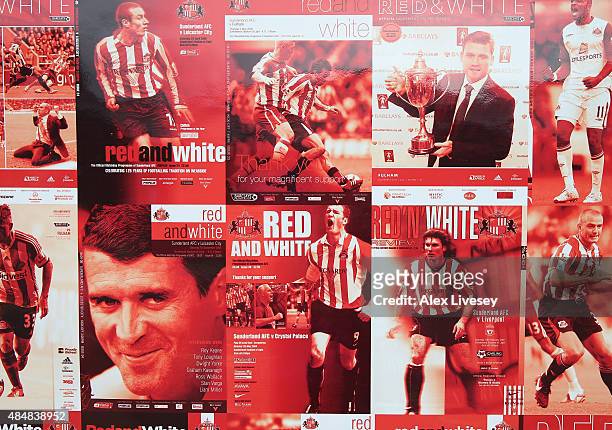 Programme mural is seen outside the Stadium of Light prior to the Barclays Premier League match between Sunderland and Swansea City at the Stadium of...
