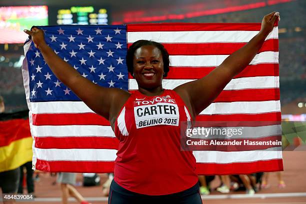 Michelle Carter of the United States wins bronze in the Women's Shot Put final during day one of the 15th IAAF World Athletics Championships Beijing...