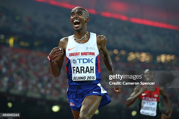 Mohamed Farah of Great Britain wins gold in the Men's 10000 metres final during day one of the 15th IAAF World Athletics Championships Beijing 2015...