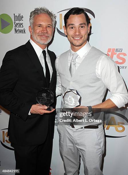 Actors Gerald McCullouch and Christian Blackburn attend 5th Annual Indie Series Awards held at El Portal Theatre on April 2, 2014 in North Hollywood,...