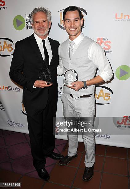 Actors Gerald McCullouch and Christian Blackburn attend 5th Annual Indie Series Awards held at El Portal Theatre on April 2, 2014 in North Hollywood,...