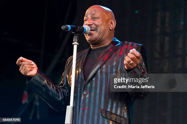 Kennie Simon of Hot Chocolate performs at Temple Island Meadows on August 22, 2015 in Henley-on-Thames, England.