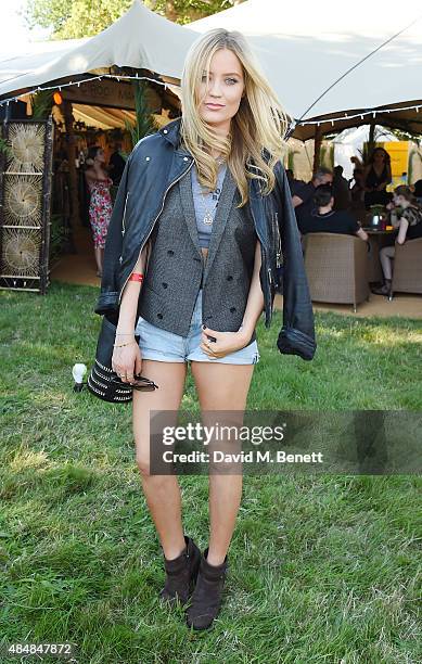 Laura Whitmore attends day one of CIROC & MAHIKI backstage at V Festival at Hylands Park on August 22, 2015 in Chelmsford, England.