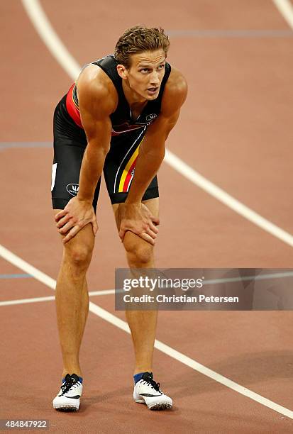 Sven Knipphals of Germany looks on after he competes in the Men's 100 metres heats during day one of the 15th IAAF World Athletics Championships...