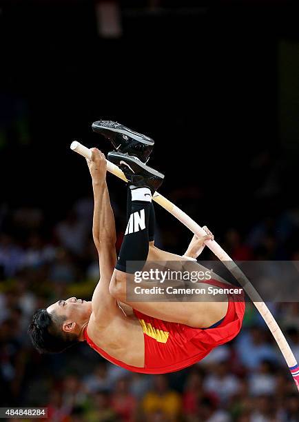 Wei Zhang of China competes in the Men's Pole Vault qualification during day one of the 15th IAAF World Athletics Championships Beijing 2015 at...