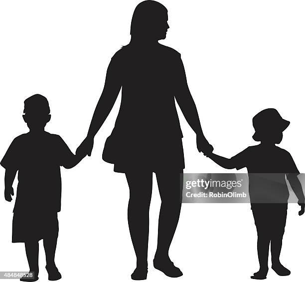 mom walking with her boys - walking side by side stock illustrations