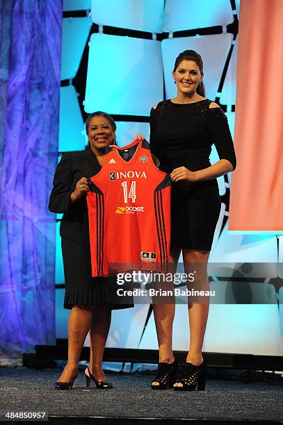 President Laurel Richie poses with Stefanie Dolson after being drafted number six overall by the Washington Mystics during the 2014 WNBA Draft...