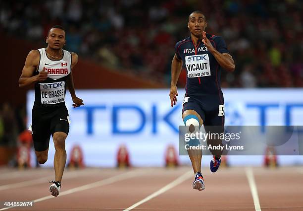 Jimmy Vicaut of France competes in the Men's 100 metres heats during day one of the 15th IAAF World Athletics Championships Beijing 2015 at Beijing...