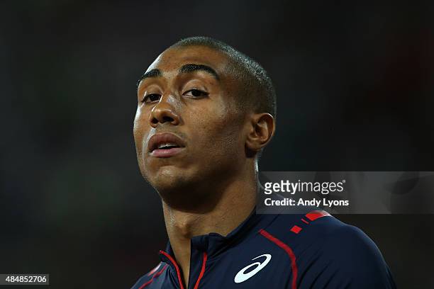 Jimmy Vicaut of France looks on after the Men's 100 metres heats during day one of the 15th IAAF World Athletics Championships Beijing 2015 at...