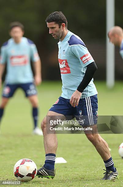Terry McFlynn controls the ball during a Sydney FC A-League training session at Macquarie Uni on April 15, 2014 in Sydney, Australia.