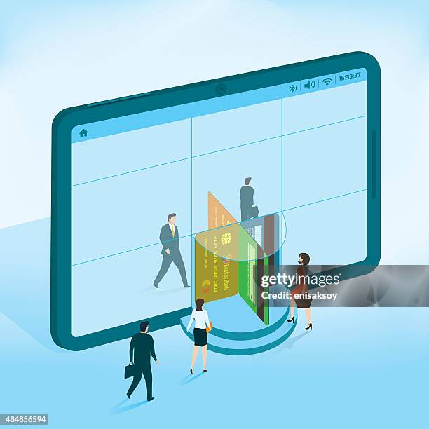 online shopping - man using tablet stock illustrations