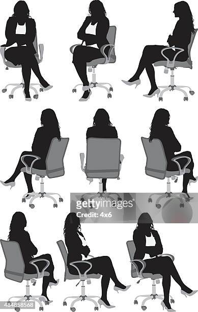 frauen auf einem stuhl sitzend - stuhl stock-grafiken, -clipart, -cartoons und -symbole