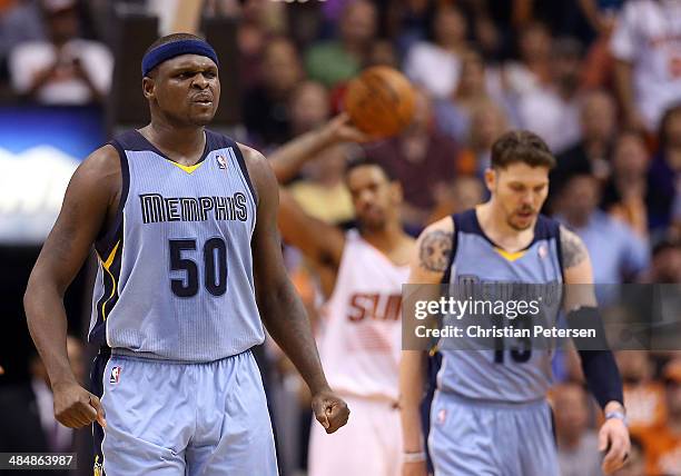 Zach Randolph of the Memphis Grizzlies celebrates after scoring against the Phoenix Suns during the second half of the NBA game against the Phoenix...