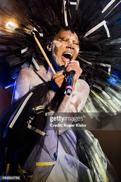 Grace Jones performs onstage during the Afropunk Fancy Ball at Commodore Barry Park on August 21, 2015 in Brooklyn, New York.