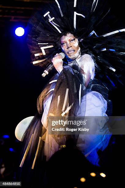 Grace Jones performs onstage during the Afropunk Fancy Ball at Commodore Barry Park on August 21, 2015 in Brooklyn, New York.