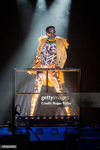 Grace Jones performs onstage during the Afropunk Fancy Ball at Commodore Barry Park on August 21, 2015 in Brooklyn, New York.