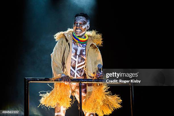 Grace Jones performs onstage during the Afropunk Fancy Ball at Commodore Barry Park on August 21, 2015 in Brooklyn, New York.