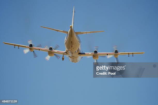 Japanese P3 Orion takes off from RAAF Pearce as part of a search to locate missing Malaysia Airways Flight MH370 on April 15, 2014 in Perth,...