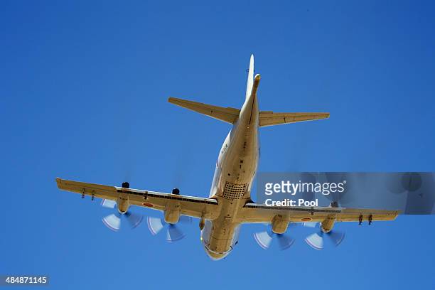 Japanese P3 Orion takes off from RAAF Pearce as part of a search to locate missing Malaysia Airways Flight MH370 on April 15, 2014 in Perth,...