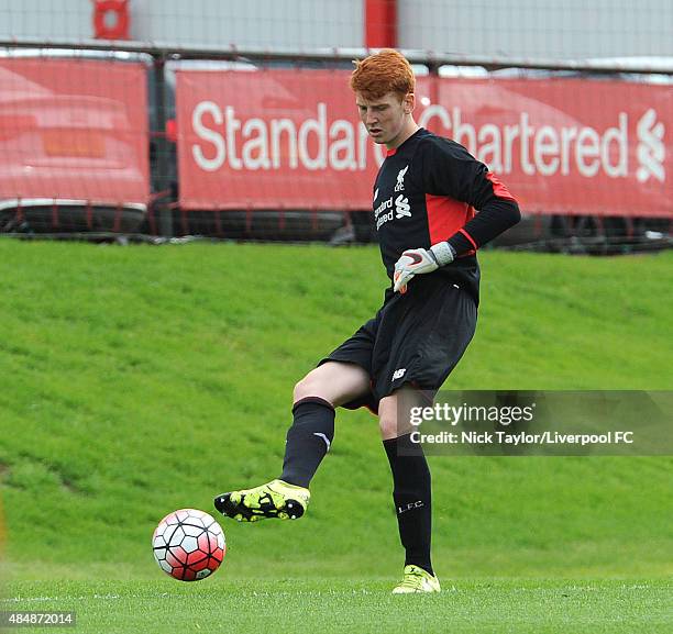 Owen Wheeler of Liverpool during the Liverpool v Middlesbrough U18 Premier League game at the Liverpool FC Academy on August 22, 2015 in Kirkby,...