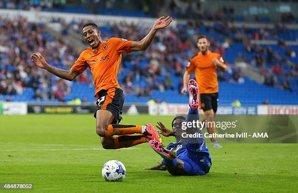 Rajiv van La Parra of Wolverhampton Wanderers and Kagisho Dikgacoi of Cardiff City during the match the Sky Bet Championship match between Cardiff...