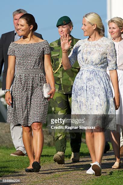 Crown Princess Victoria of Sweden and Crown Princess Mette-Marit of Norway take part in Climate Pilgrimage on August 22, 2015 in Stromstad, Sweden.