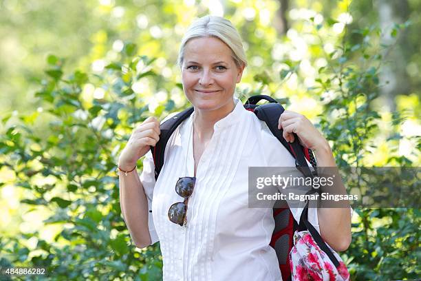 Crown Princess Mette-Marit of Norway takes part in Climate Pilgrimage on August 22, 2015 in Halden, Norway.