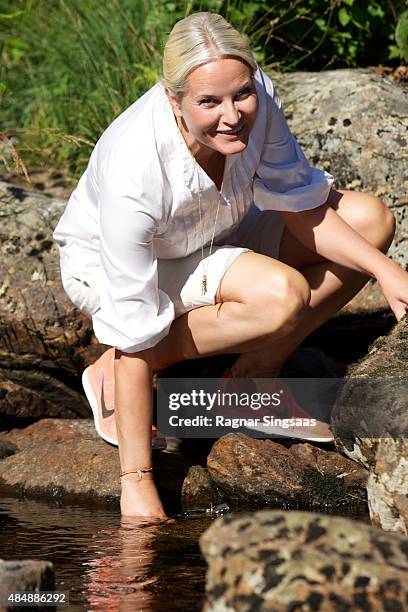 Crown Princess Mette-Marit of Norway takes part in Climate Pilgrimage on August 22, 2015 in Halden, Norway.