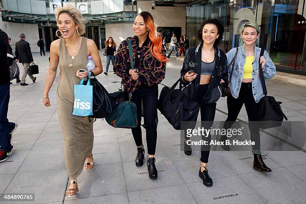 Jess Plummer, Amira McCarthy, Shereen Cutkelvin and Asami Zdrenka of 'Neon Jungle' at the BBC Radio 1 Studios. April 15, 2014 in London, England.
