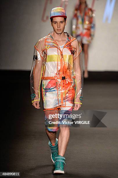 Model walks the runway during the Coca Cola Clothing Fashion show at Rio de Janeiro Fashion Week Spring Summer 2014/2015 on April 9, 2014 in Rio de...