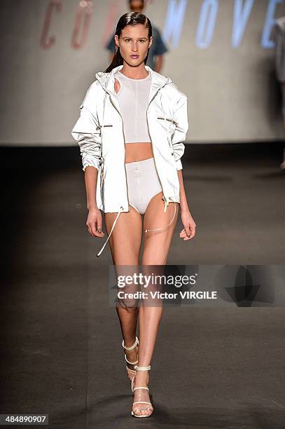 Model walks the runway during the Coca Cola Clothing Fashion show at Rio de Janeiro Fashion Week Spring Summer 2014/2015 on April 9, 2014 in Rio de...